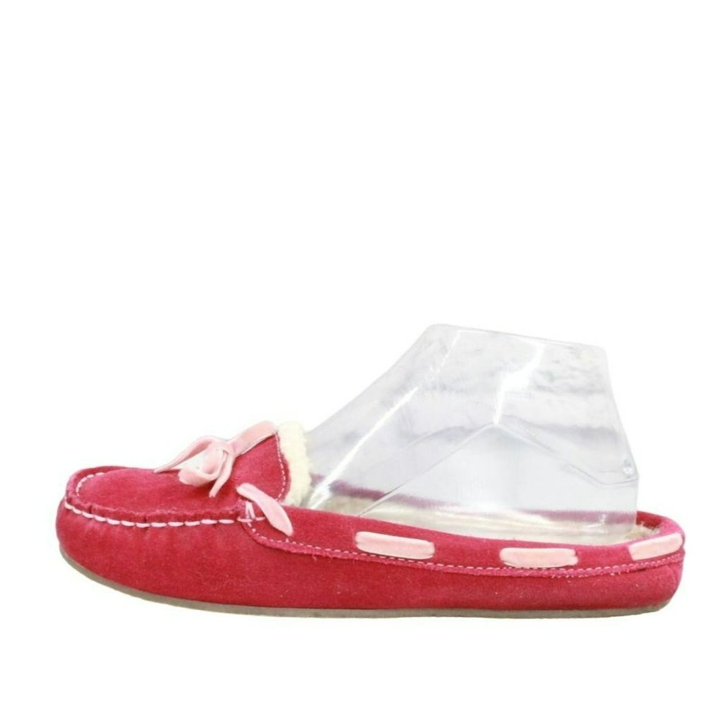 LL Bean Pink Suede Slip On Handsewn Moccasin Toe Loafers Slippers Size 6 M - Picture 1 of 9